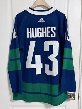 Authentic Adidas Vancouver Canucks Quinn Hughes Stick Rink Jersey Size 46 Small